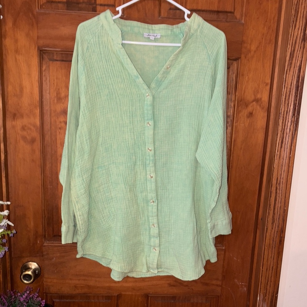 White Birch Green Button Down Shirt